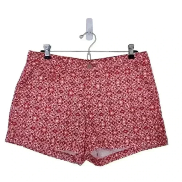 Gap Print Summer Shorts Red  White Tile Chino Preppy Women's size 8 Petite - Picture 2 of 11